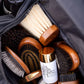 A view of various Hairy Pony grooming products in a Hairy Pony Grooming Bag, including the Hairy Pony Flick Brush.