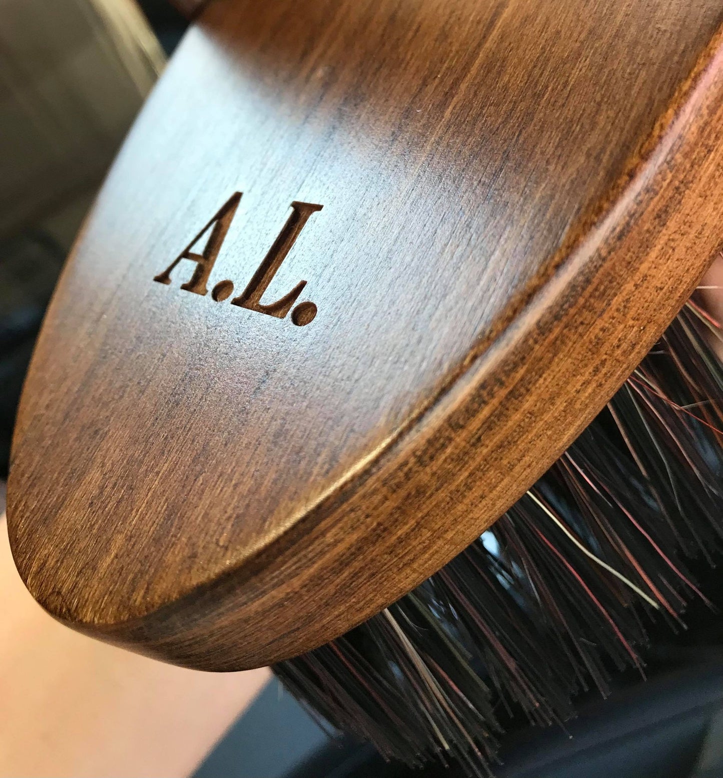 An example of the custom engraving available on the brushes in the kit.