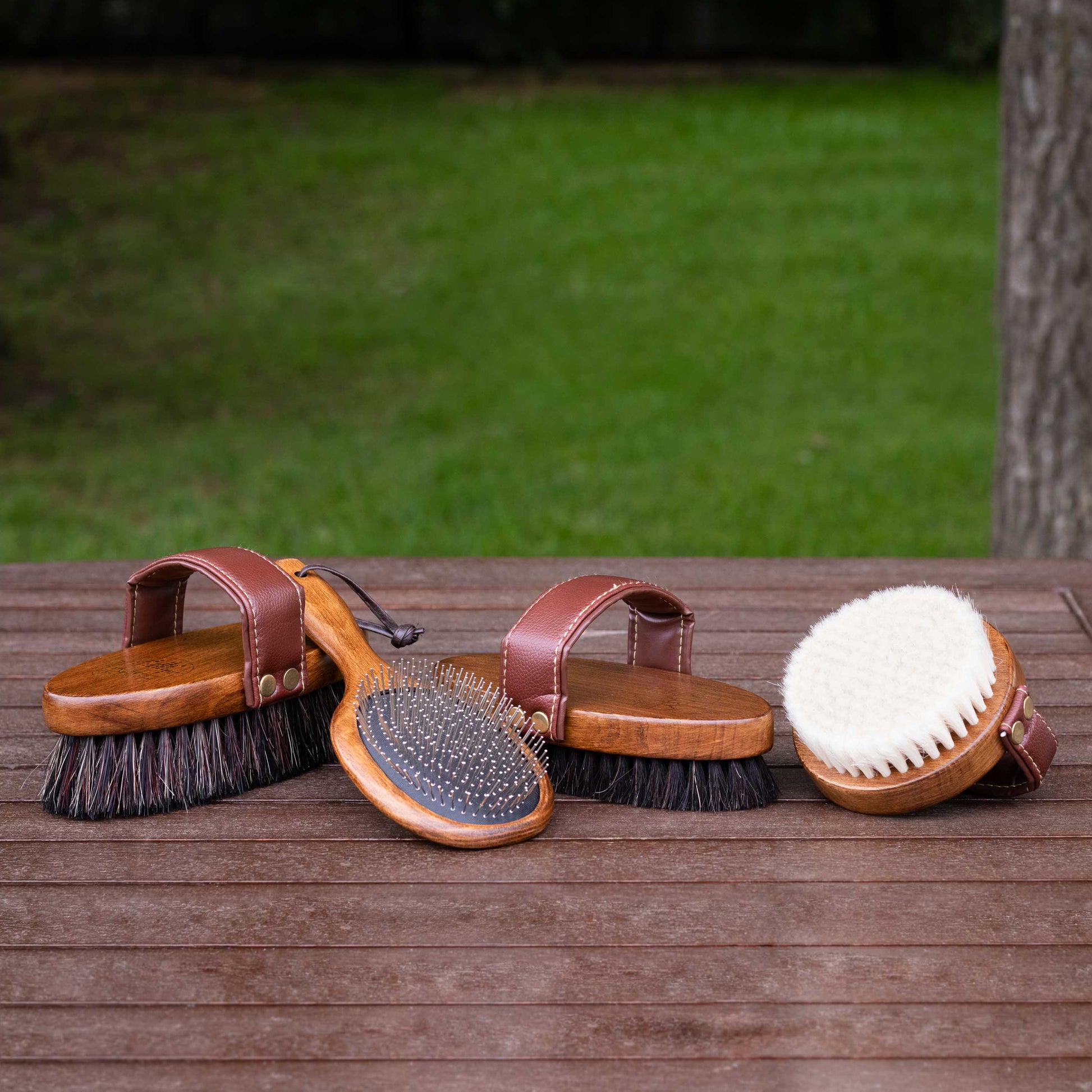 The four brushes included in the Hairy Pony Brush Kit