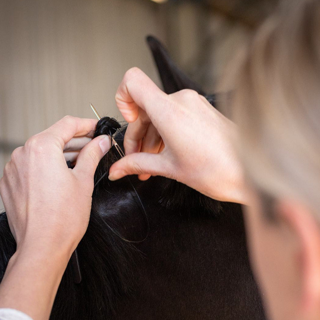 Stainless Steel Horse Plaiting Needles being used on a mane
