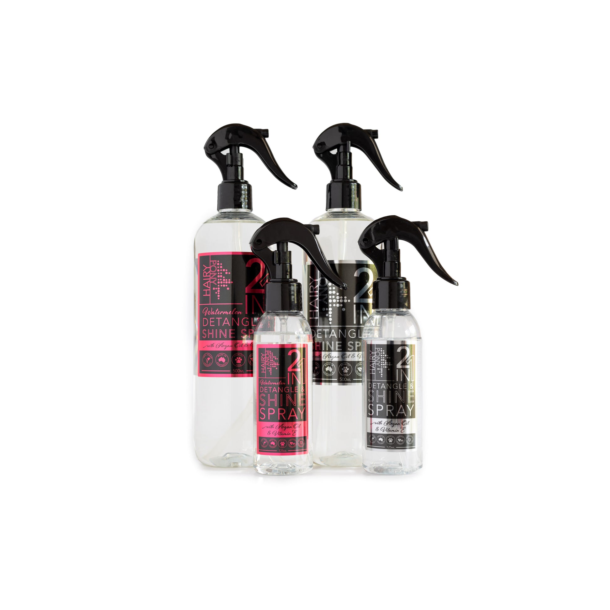 An image showing the original 2 In 1 Detangle & Shine Spray, alongside the watermelon scented version.