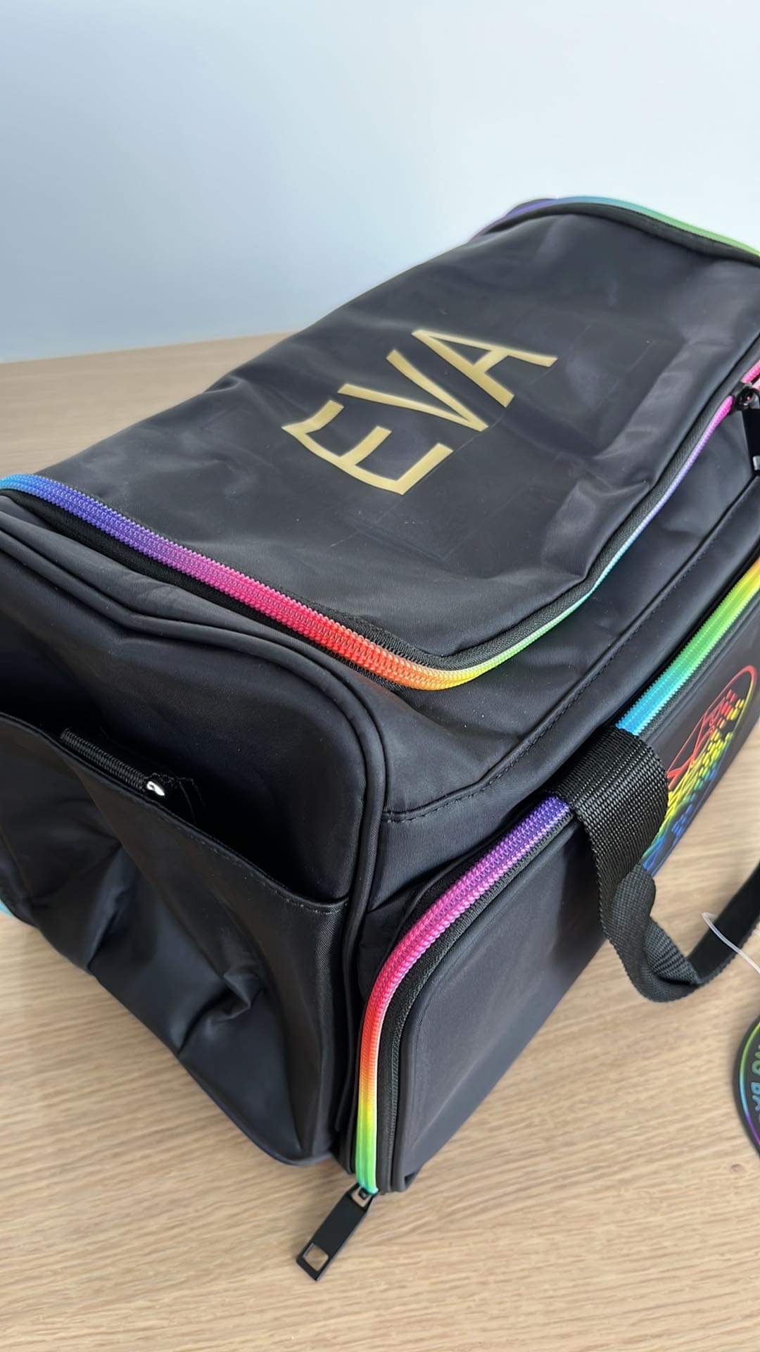 Personalised text on the bag saying "Eva"